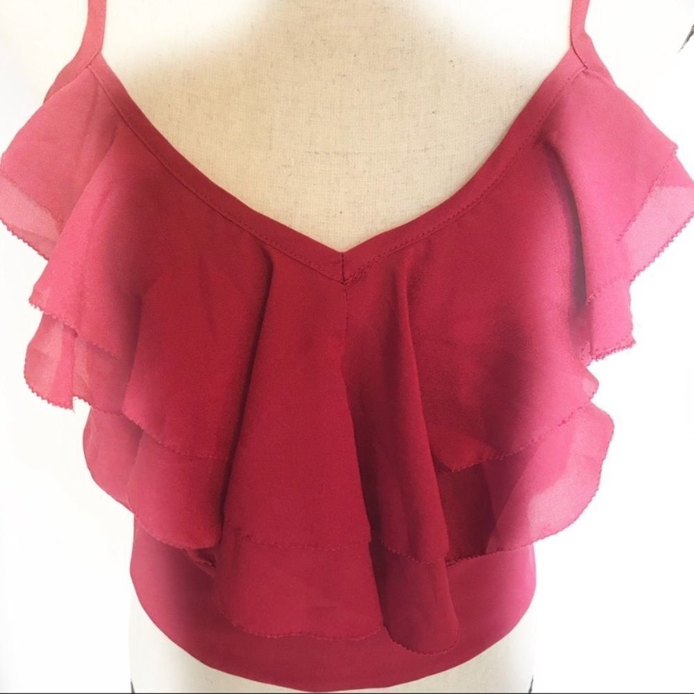 Alythea Women's Red Ruffle Cropped Tank Top | Size Small - Picture 3 of 6